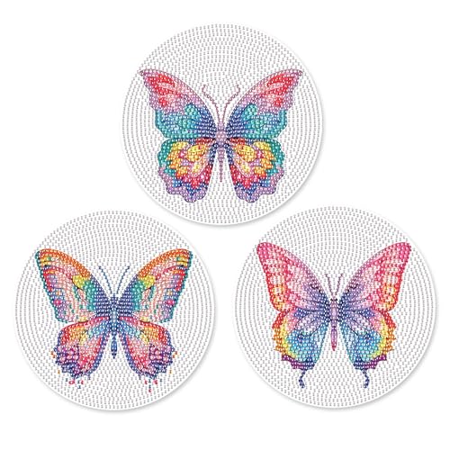 DCIDBEI Diamond Painting Topfuntersetzer 15cm 3er Set Modernes Design Küchenhelfer Multifunktional Rutschfest Diamant Painting Topflappen Malen nach Zahlen Erwachsene Pfannenuntersetzer Schmetterlinge von DCIDBEI