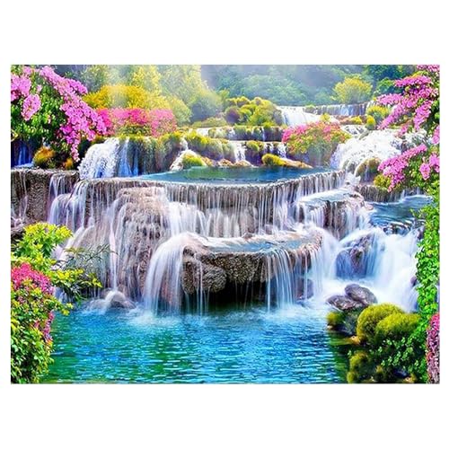 DCIDBEI Diamond Painting Wasserfall 50x40 cm Diamond Painting Landschaften und Natur Diamond Painting Runde Steine Landschaft Blumen Stickbilder Erwachsene Wasserfall Craft Buddy Perlenbild von DCIDBEI