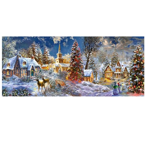 DCIDBEI Diamond Painting Winter Landscape 110 x 50 cm Daiments Painting Winter Landscape Diamond Painting Christmas Snowman Diamond Painting Pictures Christmas Diamond Painting Country Houses von DCIDBEI