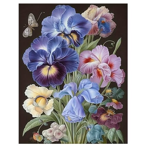 DCIDBEI Groß und Klar Diamond Painting Blumen Lila 40x50cm Diamond Painting Lila Blumen Iris Stickbilder Blumen Malen nach Zahlen Blumen Iris Schmetterling Pinke Blumen Weisheit Respektieren Glauben von DCIDBEI