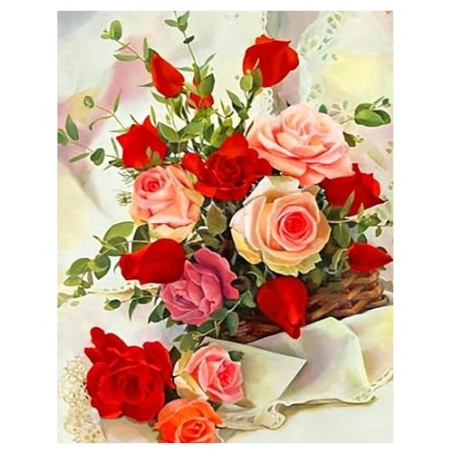 DCIDBEI Groß und Klar Malen nach Zahlen Blumen Rose 40x50cm Diamant Painting Blumen Diamond Painting Erwachsene Blumen Rosen Stickbilder Erwachsene Blumen Rose Mosaik Begeisterung Hemmungslos Feurig von DCIDBEI