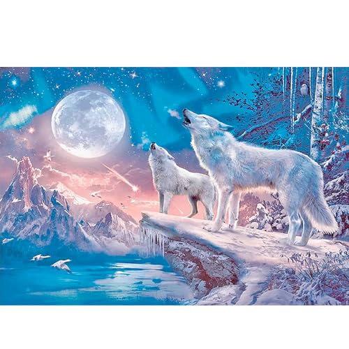 DCIDBEI Square diamond Painting Wolf Vollmond 50x40 cm Diamond Painting Eckige Steine Wolf Diamond Painting Set Erwachsene Wolf Diamond Painting Winterlandschaft Diamond Painting Bilder Weißer Wolf von DCIDBEI