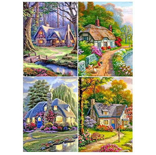 DIY 4 Pack Diamond Painting Landschaft Erwachsene 40x50 cm Diamant Painting Bilder Landschaften Haus Diamond Painting Landschaften und Natur Erwachsene Kreuzstich Stickerei Diamant Malerei Kits von DCIDBEI