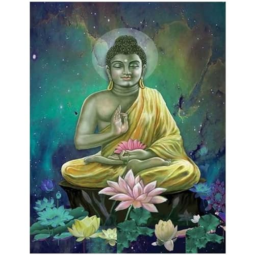 DIY Square Diamond Painting Buddha Lotus 40x50cm Eckig 5D Diamant Malerei Set Quadratisch Kreuzstich Stickerei Kits Strass Voll Set Gemälde mit Diamanten Leinwand Mosaik Bilder Erwachsene Geschenk von DCIDBEI