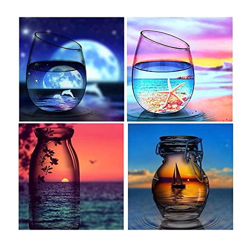 Diamant Painting 4er Set 30x30 cm Diamond Painting Strand und Meer Landschaft Sonnenuntergang in Glass Diamant Painting Bilder DIY Cross Stickerei Malerei Kits Dimensions Cross Stitch Kit Wohnzimmer von DCIDBEI