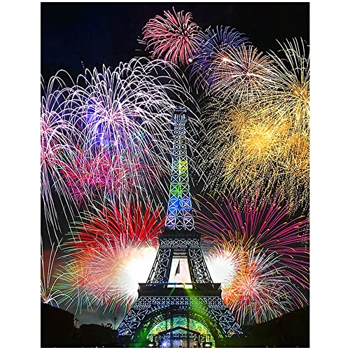 DCIDBEI Diamant Painting Quadratische Steine 40x50 cm 5D Diamant Malerei Basteln Erwachsene Mosaik Leinwand Groß DIY Square Diamond Painting Strass Landschaft Eiffelturm Paris Feuerwerk von DCIDBEI