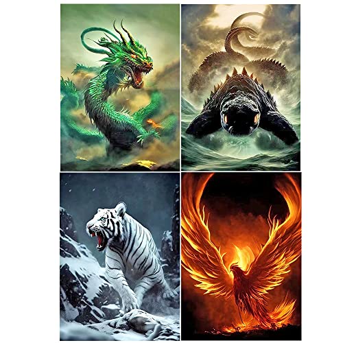 Diamond Painting Set 4 Pack 40x50 cm Chinas Vier Große Bestien: Black Tortois/Schildkröte, Vermilion Bird/Phönix, White Tiger, Azure Dragon/Drachen Bastelset Erwachsene Diamant Painting Bilder von DCIDBEI