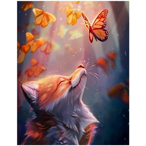 Eckige Steine DIY 5D Diamant Malerei Kit Fuchs und Schmetterling 40x50cm Square Diamond Painting Full Groß Kristall Strass Stickerei Kreuzstich Arts Craft Gemälde Malen nach Zahlen für Wanddekoration von DCIDBEI