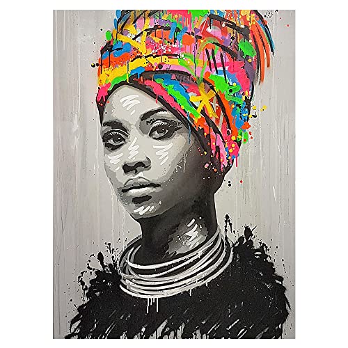 DCIDBEI Rund Diamond Afrikanische Frau 40x50cm Diamond Painting Afrika Stickbilder Vorgedruckt Kreuzstich Diamant Malerei Malen nach Zahlen Diamant Painting Bilder Kinder Bastelset Erwachsene Mosaik von DCIDBEI