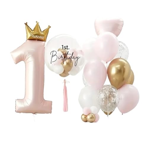 DCNIYT 24 Stück 1 Jahr alte Kronen-Aluminiumfolienballons für Jungen und Mädchen, Geburtstagsparty, 1 Jahr Dekoration, Geburtstagsdekoration, Ballon (Rosa) von DCNIYT