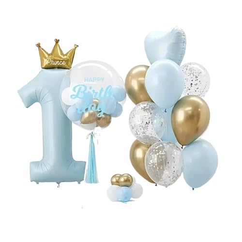 DCNIYT 24 Stück 1 Jahr alte Kronen-Aluminiumfolienballons für Jungen und Mädchen, Geburtstagsparty, 1 Jahr Dekoration, Geburtstagsdekoration, Ballon (blau) von DCNIYT