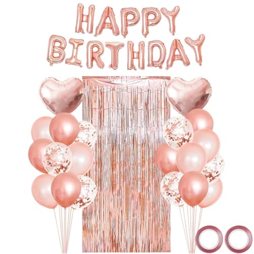 DCNIYT 36pcs Rose Gold Mixed Latex Balloons Happy Birthday Party Decoration Metallic Foil Lametta Curtain Background Girl Woman Birthday von DCNIYT