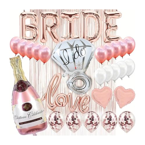 DCNIYT Brautbanner Rotgold Champagnerflasche Baloons Brautdusche Ballon Kit Junggesellinnenabschied Dekorationen von DCNIYT