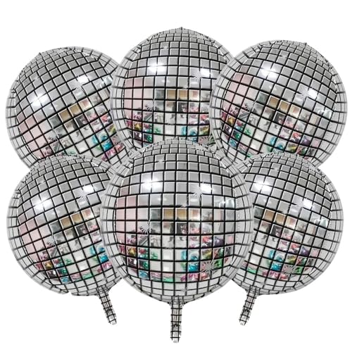 DCNIYT Disco-Folienballons, Aluminium-Mylar-Luftballons, 4D-Disco-Partyballons, silber-metallisch, spiegelnd, Partyzubehör, 6 Stück von DCNIYT