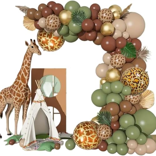 DCNIYT Dschungel Safari Ballon Girlande Bogen Kit Braun Grün Latex Balon Tier Muster Folienballon Babyparty Kinder Geburtstag Dekoration von DCNIYT