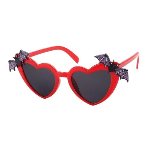 DCNIYT Herzförmige Fledermausflügel-Dekor-Sonnenbrille für Damen, trendiges Herz, Halloween, Disco-Party, Kostüm, Brille (rot) von DCNIYT