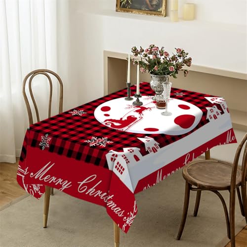 DCNIYT ZBQ9197 (7), rot-schwarz karierte Tischdecke, Schlitten, Schneemann, Tischdecke, Weihnachten, Party, Tischdecke, Neujahrsdekoration (7), 60 x 90 cm von DCNIYT