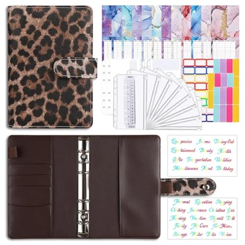 Budget Planner A6 Notizbuch Loseblatt-Budgetbuch Leopardenmuster Notizbuch Buch Leder PU Notizbuch Binder Handbuch Buchset Büromaterial Budget Binder(Brown) von DCRYRPQES