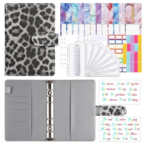 Budget Planner A6 Notizbuch Loseblatt-Budgetbuch Leopardenmuster Notizbuch Buch Leder PU Notizbuch Binder Handbuch Buchset Büromaterial Budget Binder(Gray) von DCRYRPQES