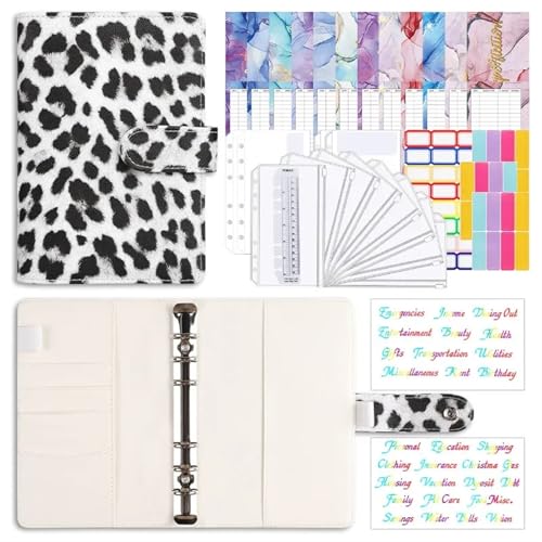 Budget Planner A6 Notizbuch Loseblatt-Budgetbuch Leopardenmuster Notizbuch Buch Leder PU Notizbuch Binder Handbuch Buchset Büromaterial Budget Binder(White) von DCRYRPQES