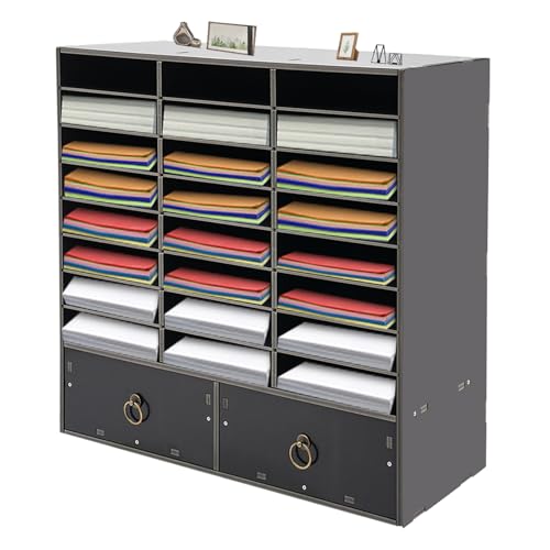 24 Fächer Büro Schreibtisch Organizer mit 2 Schubladen, A4 Briefablage Dokumentenhalter Aktenablage Zeitschriftenhalter Briefablage Papier Magazin Organisator 71.5x30x70cm (Schwarz) von DCSYOG