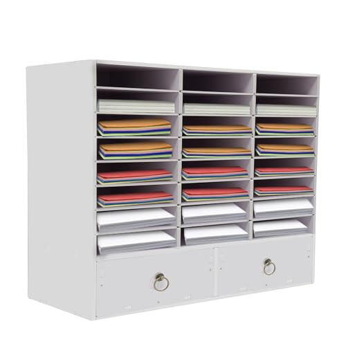 DCSYOG 24 Fächer Büro Schreibtisch Organizer mit 2 Schubladen, A4 Briefablage Dokumentenhalter Aktenablage Zeitschriftenhalter Briefablage Papier Magazin Organisator 71.5x30x70cm (Weiß) von DCSYOG