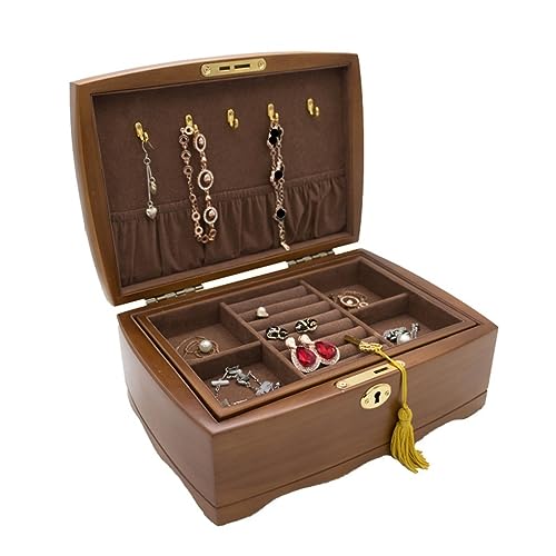 DCYEQRQ Retro Holz Hand Schmuck Schmuck Aufbewahrungsbox Schmuckschatulle Mit Schloss von DCYEQRQ