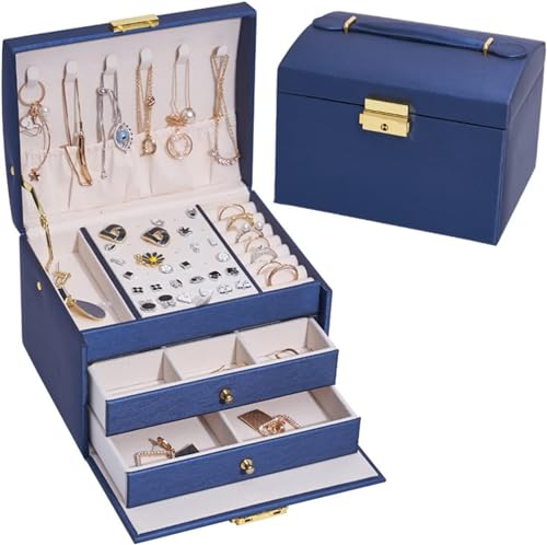 DCYEQRQ Schmuck-Organizer-Box aus Leder, groß, 3 Ebenen, für Halsketten, Ohrringe, Ringe, Geschenkbox, Schmuckverpackung, 1 Stück von DCYEQRQ