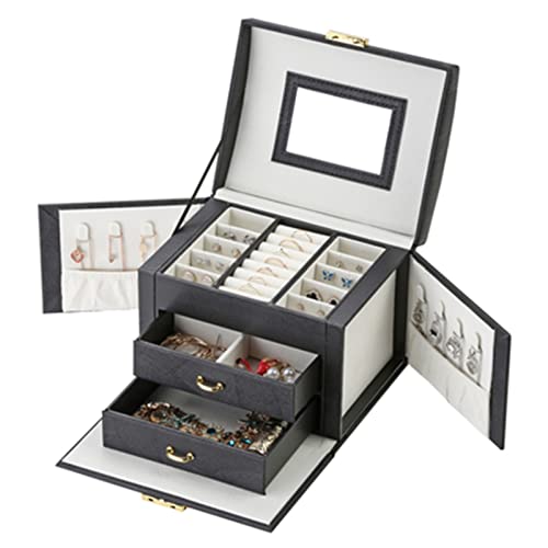 DCYEQRQ Schmuck Veranstalter Große Schmuck Box Organizer Mädchen PU Leder Schublade Schmuckschatullen Ohrringe Ring Halskette Schmuck Aufbewahrungsbox Schmuckschatulle von DCYEQRQ