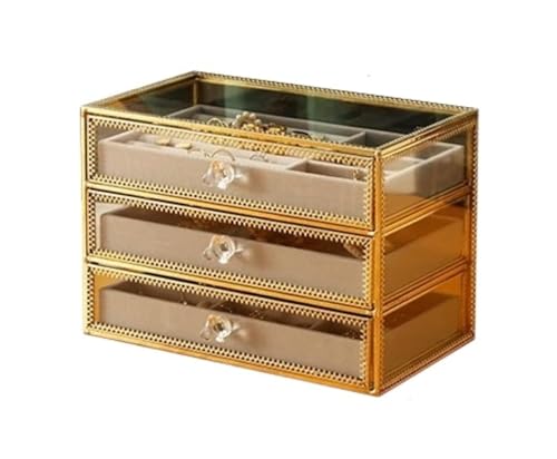 DCYEQRQ Schmuckkästchen, Schmuck-Organizer, Glas-Schmuckschatulle, europäische Aufbewahrungsbox für Halsketten, Ohrringe, Ringe, Bastelbehälter, Schmuck-Aufbewahrungsbox für Damen, Schmuckzubehör (One von DCYEQRQ