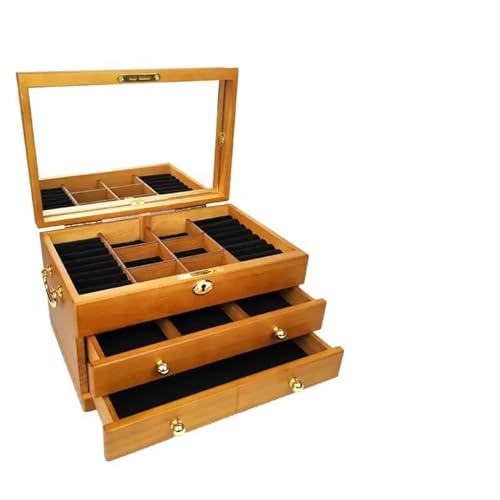 DCYEQRQ Schmuckschatulle Organizer Multi Schicht Massivholz Schmuckschatulle Mit Schloss Holz Retro Einfache Große Kapazität Schmuck Aufbewahrungsbox Ohrring Lagerung von DCYEQRQ