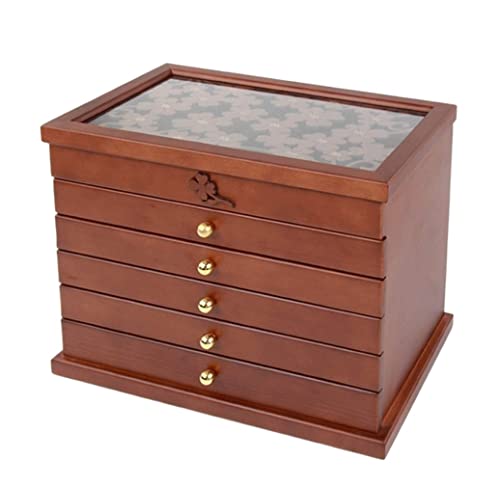 DCYEQRQ Schmuckschatulle Schmuck-Organizer 6 Schichten Massivholz Schmuck Organizer mit 5 Schubladen Große Holzaufbewahrung Schmuck Schublade Koffer für Frau Schlafzimmer Zubehör (Color : B, Si von DCYEQRQ