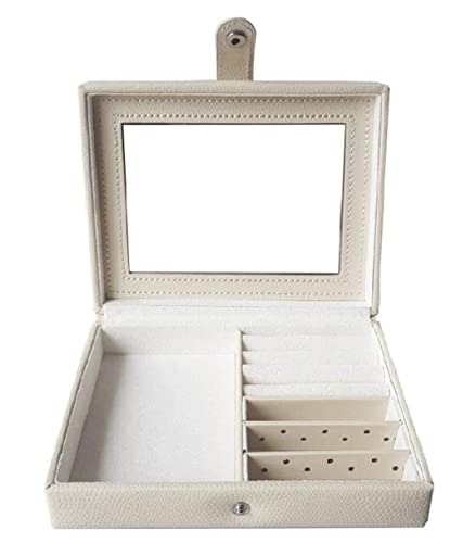 DCYEQRQ Schmuckschatulle Schmuck Organizer Leder Schmuck Box Gespiegelte Schmuckschatulle Schmuck Organizer Frauen Display Fall für Ringe Ohrringe Halskette Schlafzimmer Zubehör (Bianco 16,2 von DCYEQRQ