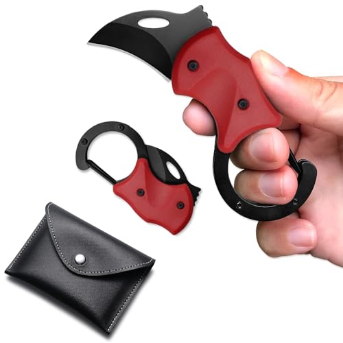 DDFF Klappmesser mit Schlüsselanhänger, Geschenke für Männer, EDC Schlüsselanhänger Messer, Outdoor Camping Messer, Outdoor Messer, Mehrzweckmesser für outdoor survival, Camping (Rot) von DDFF