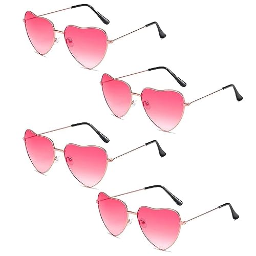 DDHHCP 4 Pack Herz Sonnenbrille, Sonnenbrille Pink, Weinsamkeit Hippie Gläser, Retro Kostüm Brille für Geburtstagsfeier Fasching Karneval Malle Jugendliche und Männer Frauen (Rosa) von DDHHCP