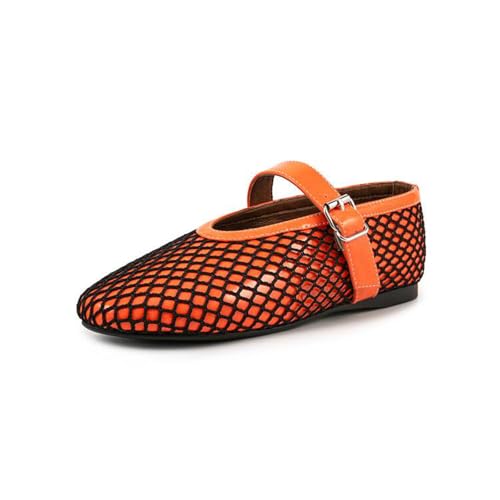 DDJITUO Damen Flache Schuhe, Temperamentvolle Ballerinas mit runder Schnalle und Netzstoff, für Hochzeiten, Abende, Partys, Abschlussbälle, Alltagsschuhe, 36 EU,Orange von DDJITUO