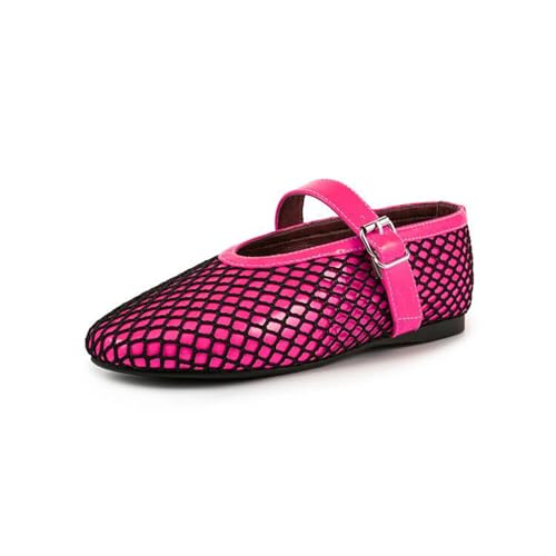 DDJITUO Damen Flache Schuhe, Temperamentvolle Ballerinas mit runder Schnalle und Netzstoff, für Hochzeiten, Abende, Partys, Abschlussbälle, Alltagsschuhe, 36 EU,Rose red von DDJITUO