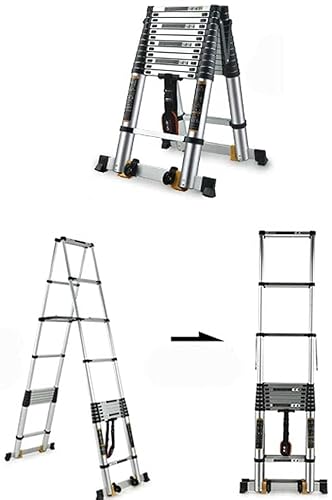 Mehrzweck-Teleskopleiter, Aluminium-Teleskopleiter, Mehrzweck-Teleskopleiter, Räder und untere Sprosse, einfach zu verstauen, Kräuterleiter, 3,8 + 3,8 m, bequemes Jubiläum, reibungsloses Segeln von DDJKUAS