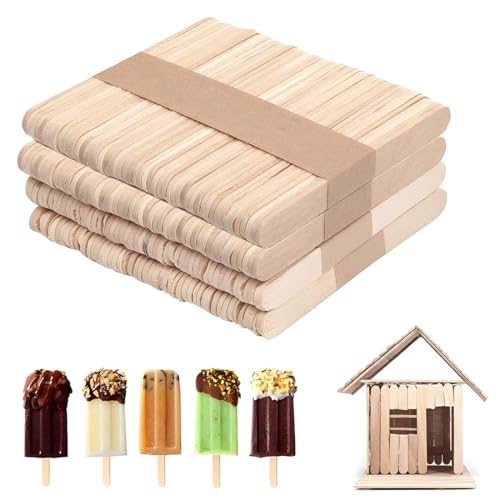 DDKY 100 Stück Holzstäbchen, EIS am Stiel aus Holz, EIS am Stiel, Holzstäbchen, Holzspatel zum Basteln und EIS am Stiel zum Selbermachen für Kinder von DDKY