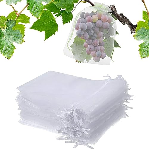 DDKY 50 Stück 20 * 30CM Traubenschutzbeutel,wespenschutznetz,Obst Schutzbeutel Organzabeutel mit Zugband, Frucht-Schutzbeutel Garten Netzbeutel zum Schutz vor Wespenfrass Vögel-Weiß von DDKY