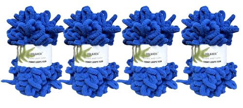 DDL&HEXI 4 x Schlaufengarn, Fingerstrickgarn, grobes Chenille-Garn (Blau-4) von DDL&HEXI