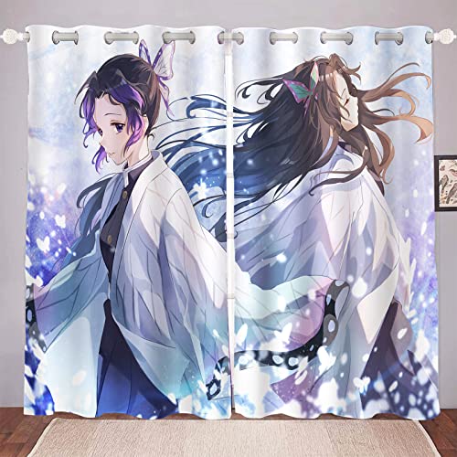 DDONVG Demon Verdunkelungsvorhänge Japan Anime Vorhang 100% Polyester Vorhang Mit Ösen Für Kinderzimme Schlafzimmer Dekoration (9,183x160cm(BxH)/ 91.5x160cmx2) von DDONVG