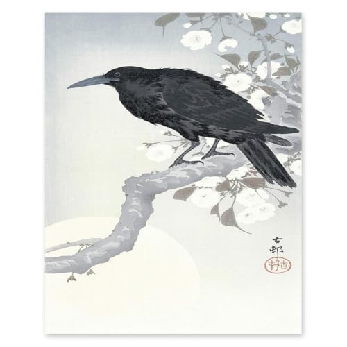 Ohara Koson Poster Krähe bei Vollmond Japanische Kunst Leinwand Malerei Vintage Vogel Wandkunst Ohara Koson Drucke Für Wohnkultur Bilder 40x60cm Kein Rahmen von DDSEW GREWT