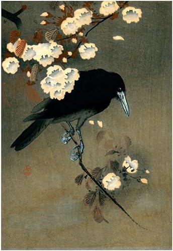 Ohara Koson Poster Krähe und Blüten Japanische Kunst Leinwand Malerei Vintage Wandkunst Ohara Koson Drucke Für Moderne Wohnkultur Bilder 40x60cm Kein Rahmen von DDSEW GREWT