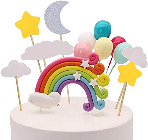 Cake Topper Kit Birthday Cake Topper Party Supplies Rainbow Clouds Balloons Cake Cupcake Decoration for Boys and Girl Birthday Party Supplies Anniversary Wedding Baby Shower von DDSHUN