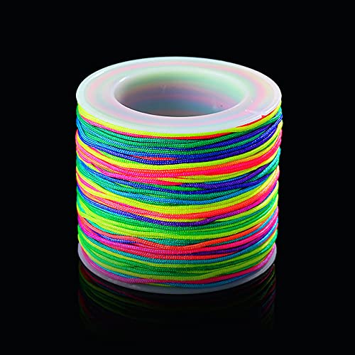 50 Meter Rolle 0,8 mm Neon-Nylon-Schnur-Gewinde, chinesischer Knoten, Armband, geflochtene Schnur, Quasten, Perlenschnur, Regenbogen-Neon von DDYZM