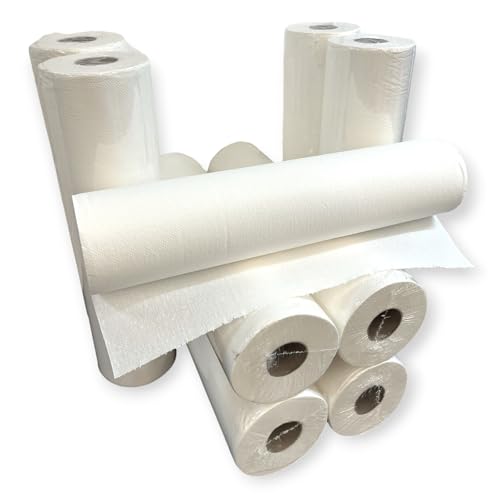 DE Healthcare Products – Ärztekrepp (9 Stück), 39 cm x 50 m, 2-lagig, je 50 cm vorperforiert, einzeln verpackt, saugstarke Ärzterolle, weiße Papierrollen als Liegenabdeckung von DE Healthcare Products