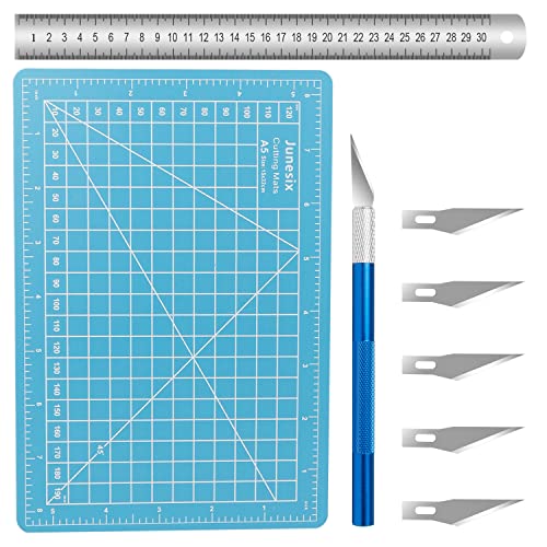 DEANKEJI Bastelmatte, A5 Cutting Mat (22 x 15 cm), Bastelunterlage Schnittfest mit Stahllineal und Stichel, zum Nähen von Matten, Mauspads, Schneidematten (Einseitig) von DEANKEJI