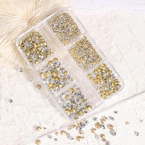 1000pcs 6 Größen Strasssteine für Nägel Kristallrhinestones Rhinestones Nagelaufkleber mit Kristallen Dekorationen Nagelsteine mit Aufbewahrungsboxen Für Nagel Bekleidung DIY von DEARBAG