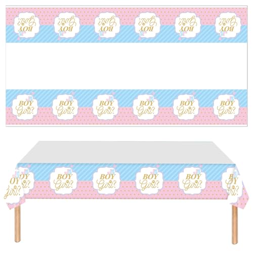 2 Stück Gender Reveal Party Tischdecke, Wiederverwendbar Gender Reveal Tischdecke in PVC, Rosa Blau Boy or Girl Tischdecke Einfach zu Säubern, für Baby Gender Reveal Party, 137 x 274cm (Wort) von DEARBAG